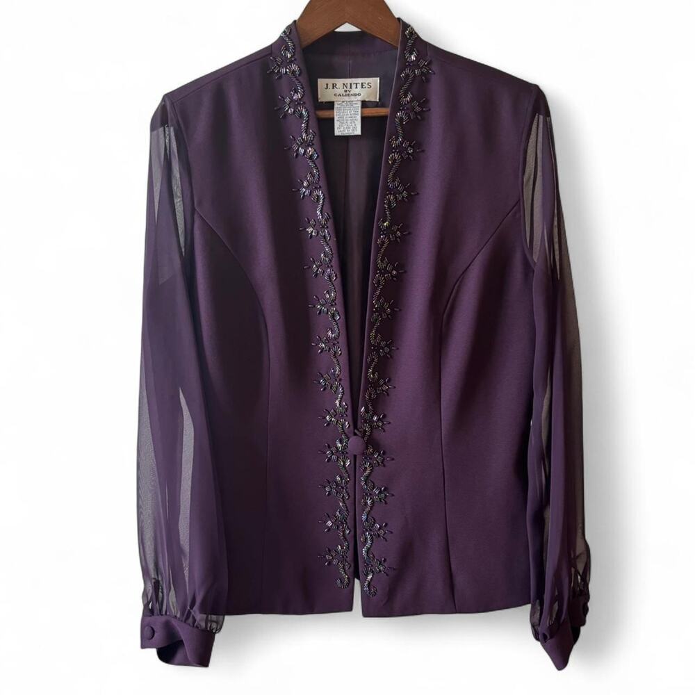 Purple jr nites formal blazer with sheer sleeves and beading